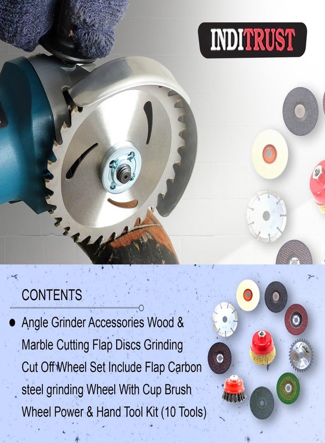 Inditrust مجموعة إنديترست المكونة من 10 أقراص قطع الخشب والرخام، أقراص تجليخ، مجموعة أقراص قطع، أقراص فولاذية كربونية مع فرشاة كوب، ملحقات جلاخة زاوية - Image 3